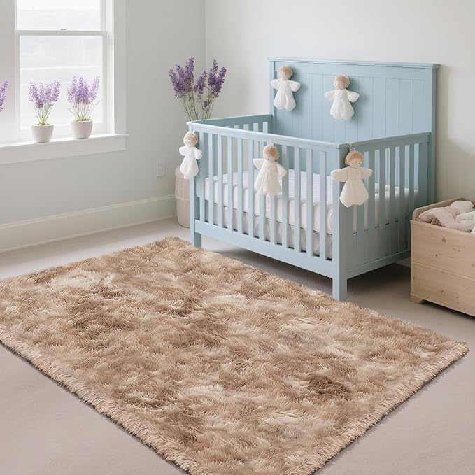Fluffy Rug Shag Area Rug, Mottling Beige 2x4 Area Rugs for Bedroom, Small Bedside Rug, Soft Fluffy Shag Entryway Throw Rugs for Living Room Bedroom Room Home Decor