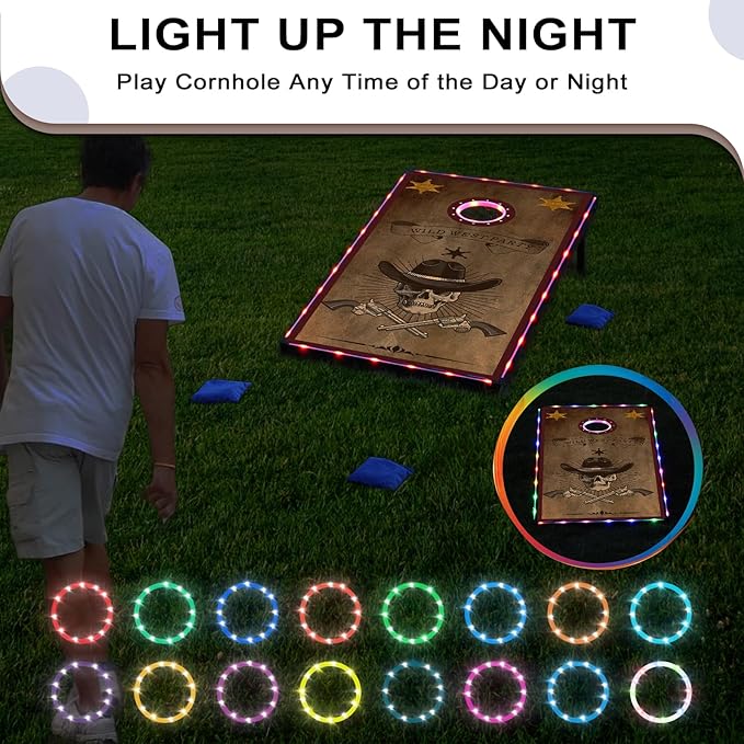 LED Cornhole Set, 3 x 2ft / 4 x2 ft Cornhole Board Game Set, Corn Hole Outdoor Game, Multi-Design with Light-Up Border, 8 Bean Bags, Carrying Case for Backyard, Beach, Lawn