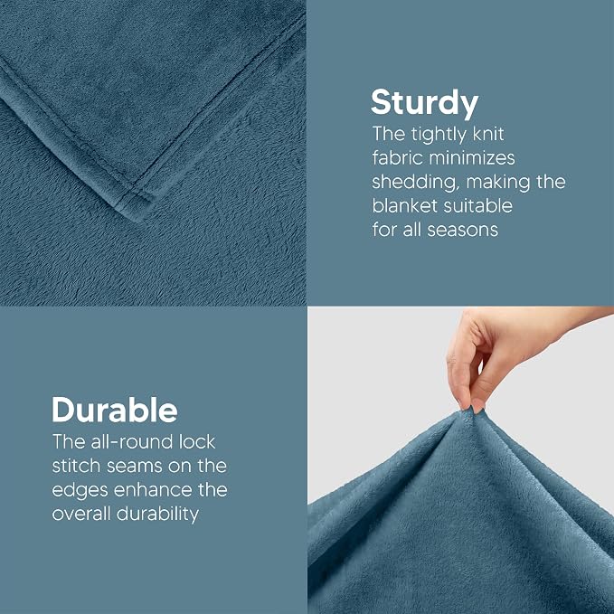 Utopia Bedding Soft Fleece Bed Blanket King Size Stone Blue (90x102 Inch) | Microfiber Plush Warm Lightweight Breathable Cozy Blanket Anti-Static, All Season Use, Gift for Women and Men