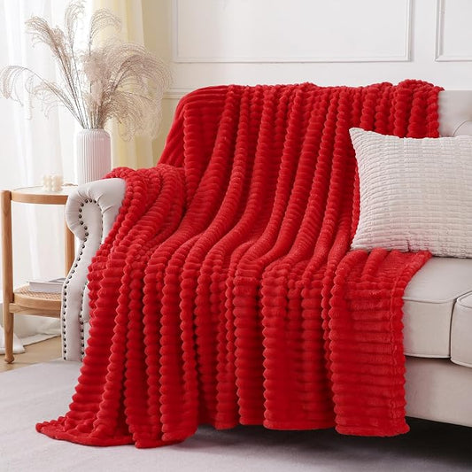 Christmas Red Throw Blanket for Couch Sofa 50"x60" Striped Design | Fleece Blankets Room Home Decor Lightweight Plush Soft Cozy Gifts for Women Mom