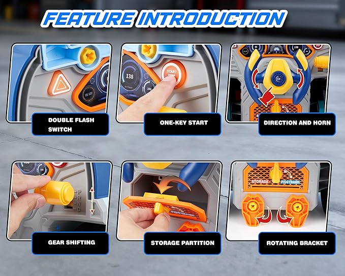 Interactive Truck Engine Toy with Removable Parts - Lights, Sounds, and Fun for Young Mechanics -Unleash Their Creativity and Motor Skills with This Truck Engine Toy (Bule)