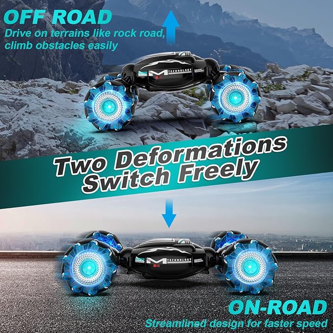RC Cars, Gesture Sensing Stunt Car Toys for Boys Girls 6-12 Year Old, 2.4Ghz 4WD Hand Remote Control Toy 360° Rotate Transform Off-Road Drift with Lights Music, Birthday Xmas Gifts for Kids