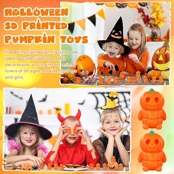 Honoson 12 Pcs 3D Printed Fidget Toy 3D Printed Pumpkin Man Small Animal Toy Flexible Halloween Christmas Decoration for Play and Display(5cm)