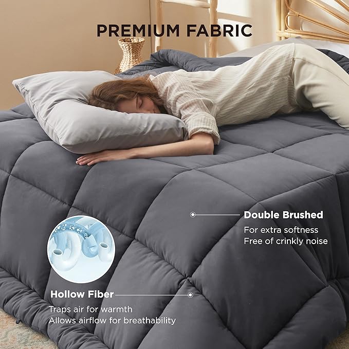 Bedsure Comforter Duvet Insert - Quilted Comforters Cal King Size, All Season Duvet, GentleSoft Down Alternative Bedding, with 8 Tabs, Gifts for Women/Men, Grey, California King 96 X 102 Inches