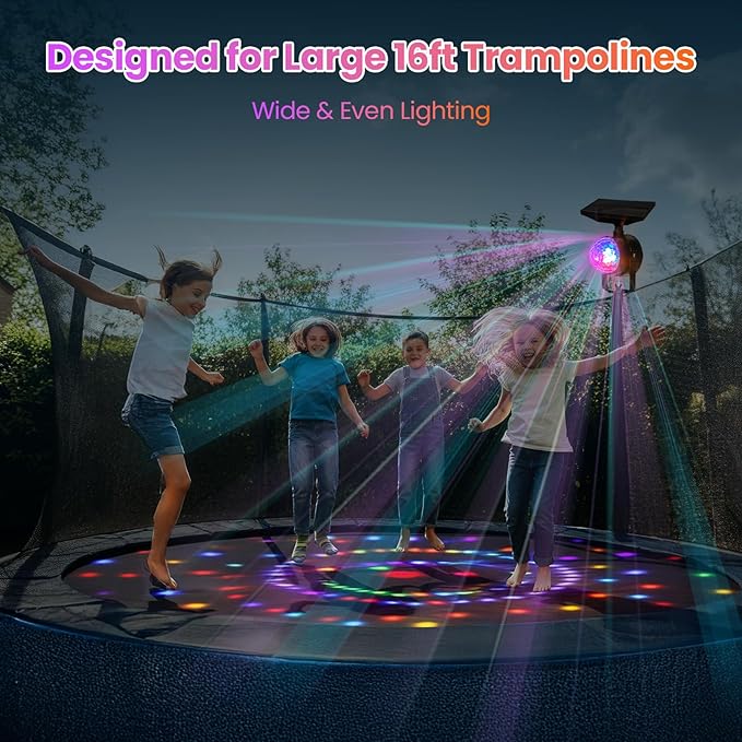 Trampoline Led Lights, Trampoline Lights Solar Powered Outdoor Waterproof Accessories, 3 Modes, 7 Colors, Syncs up to 16FT, 15FT, 14FT, 12FT, 10FT Trampoline Accessories for Kids & Adults