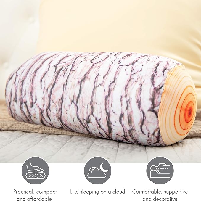 PILLOWY Microbead Log Roll Pillow - Bolster Tube Pillow Cushion Perfect Therapy Pillow - Airy Squishy Soft Bead Bag Bed Room Decoration, Neck Pillow Back Head Body Support, 14" X 8", Timber