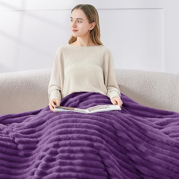 BEDELITE Striped Fleece Throw Blanket, Purple, 50"x60" | 300GSM Microfiber Fleece, Soft Cozy, Lightweight Warm, Double-Sided Plush, Machine Washable, Gift, Room Decor, for Couch Sofa