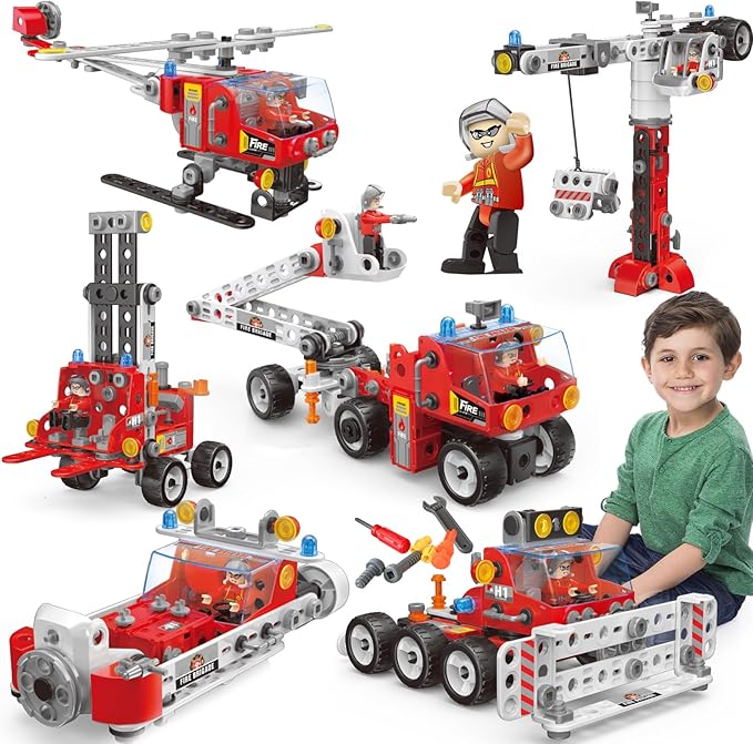 6-in-1 STEM Toys for 4 5 6 7 8+ Year Old Boy 187-Piece Educational Construction Blocks Stem Building Toys for Kids Ages 4-8 8-10 Creative Construction Toys Birthday Valentine Gift for Boy Girl