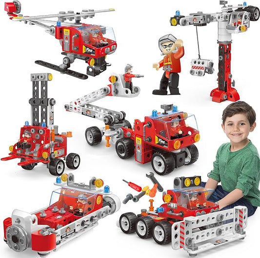 6-in-1 STEM Toys for 4 5 6 7 8+ Year Old Boy 187-Piece Educational Construction Blocks Stem Building Toys for Kids Ages 4-8 8-10 Creative Construction Toys Birthday Valentine Gift for Boy Girl