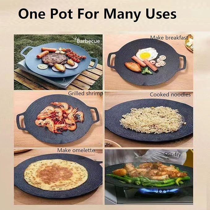 Non Stick Round Baking Pan, Korean Grill Pan For Indoor Cooking, Multifunctional Frying And Baking Pan For Home Kitchen Camping, Korean Round BBQ For Meats, Pancakes, Ribs (28cm/11in)