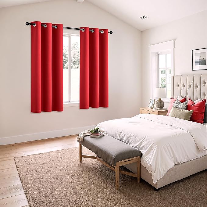 MIULEE Blackout Curtains for Bedroom 2 Panels 40x45 Inch Long Christmas Red | Thermal Insulated, Living Room Darkening Grommet Drapes, Noise Reducing, Light Blocking Window Treatments
