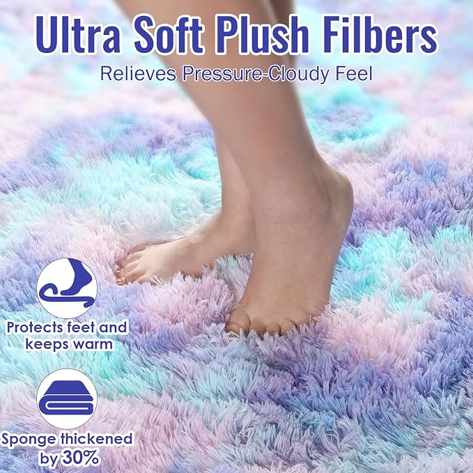PAGISOFE Furry Rainbow Rugs for Bedroom Girls, 2x3 Soft Purple Shag Tent Rugs for Livingroom, Kids Room, Nursery, Home Decor, Fluffy Fuzzy Adorable Carpet, Plush Mermaid Kawaii Throw Rug, Accent Rug