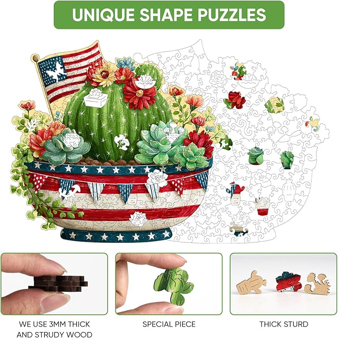 MEATRN Globular Succulent Cactus Wooden Puzzles - Premium Wood Puzzles for Adults, Botanical Art Display Puzzle, Pieces Fit Together Perfectly, Home Decoration, 497 Pcs, 17.3X 16.3in