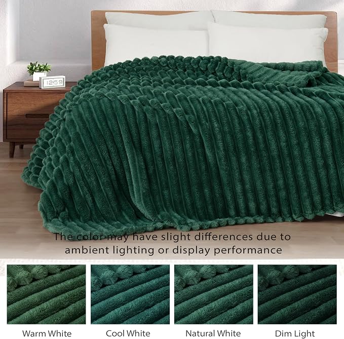 Exclusivo Mezcla Striped Queen Size Fleece Blanket for Bed, Couch, 90"x90" | Soft Breathable Cozy Bed Blankets, Lightweight Plush Fluffy Fuzzy Jacquard Decorative Blankets