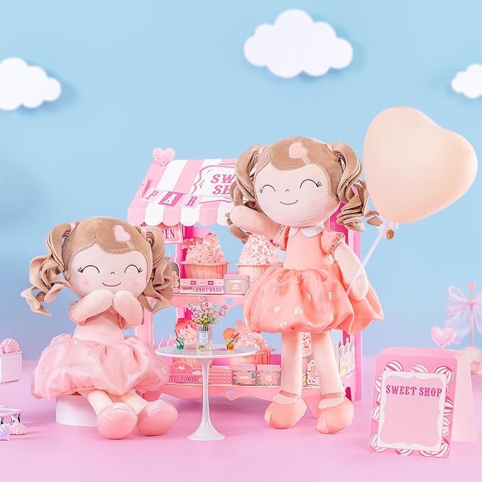 Gloveleya Personalized Baby Doll – Custom Name Plush Girl Doll with Curly Hair & Pink Heart Dress 16", Unique Gift for Birthday, Baby Shower, Christmas & Holiday Keepsake for Toddlers and Little Girls