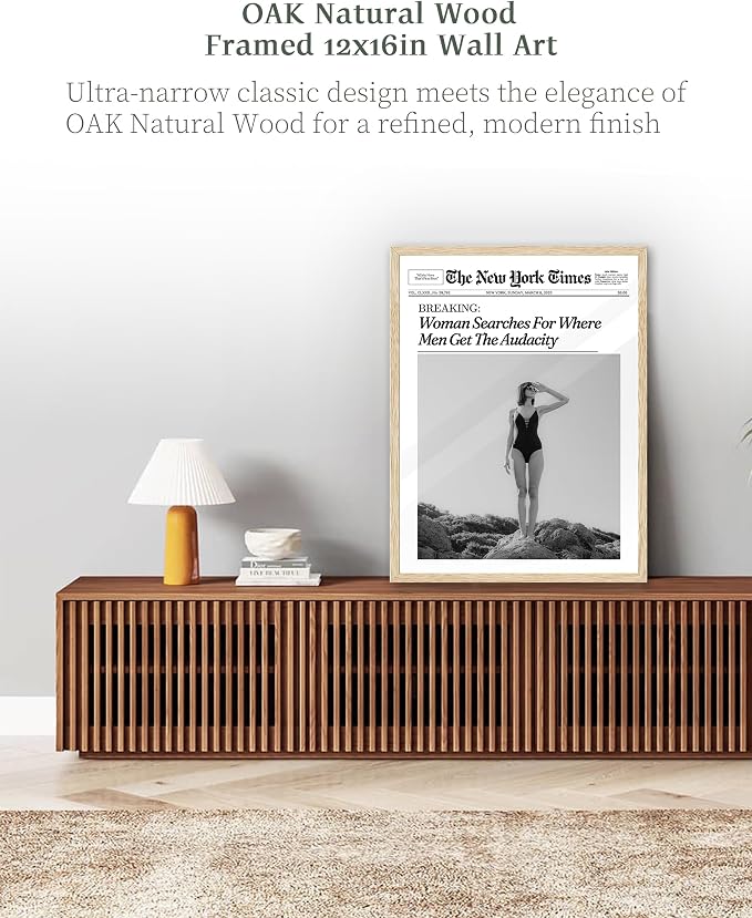 iHery 12x16in Where Men Get the Audacity Framed Newspaper Wall Art | Natural OAK Wood Frame with Canvas Print, Funny Magazine Decor for Bathroom, Bedroom, Girl Dorm and Living Room, 1Pack