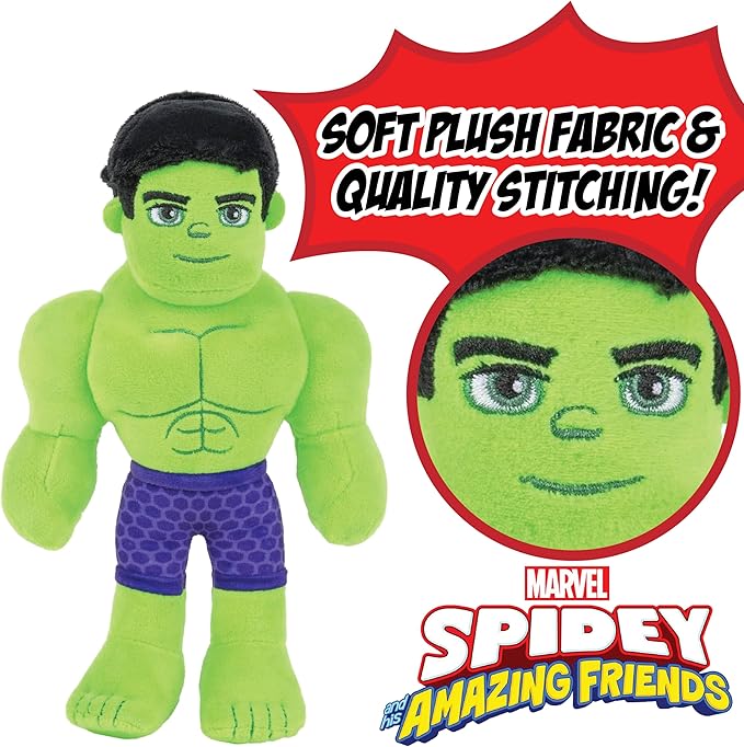 Marvel Spidey and His Amazing Friends 8" Incredible Hulk Plush - Spider-Man Stuffed Animal Toy Figure - Officially Licensed - Spider-Verse Gift for Kids, Boys, Girls