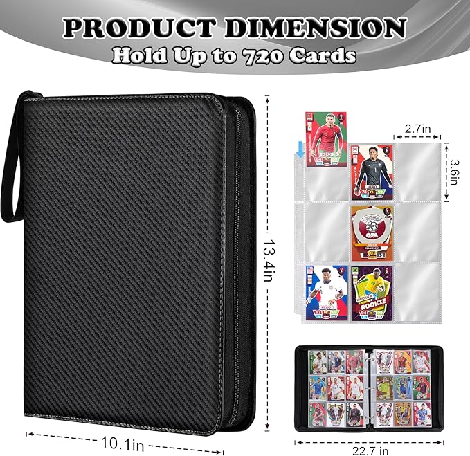 LIMSTDIC Card Binder for Pokemon Card, 9 Pocket 40 Double-Sided Pages for 720 Card Pocket Premium Zip PU Card Binder for Pokemon, Collectible For TCG,MTG,Baseball,Football Trading Card Game(Black)