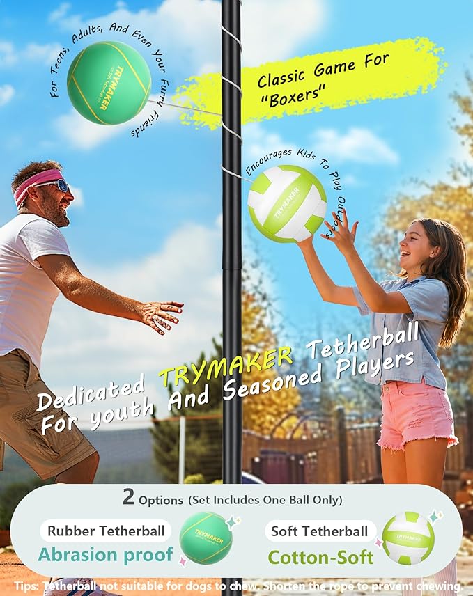 Tetherball Set, Tether Balls and Rope Set with Pole 10.43ft Height Heavy Duty, Tetherball Equipment Kit for Backyard Outdoors(No Base Included)