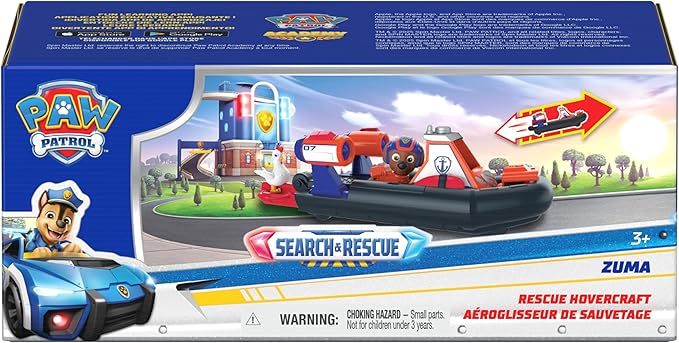 Paw Patrol: Search & Rescue, Zuma Rescue Hovercraft Water Vehicle with 2 Figures, Toy Boat with Pull-Back Action, Kids Toys for Boys & Girls Ages 3+