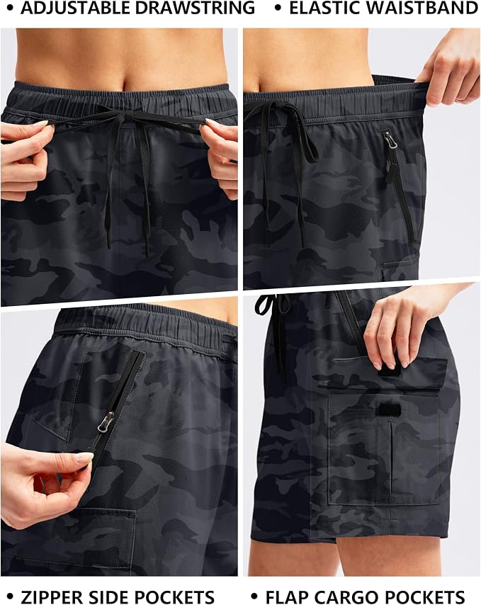 SANTINY Women's 5''/ 7''/9'' Hiking Cargo Shorts Quick Dry Lightweight Summer Shorts for Women Athletic Golf Zipper Pockets