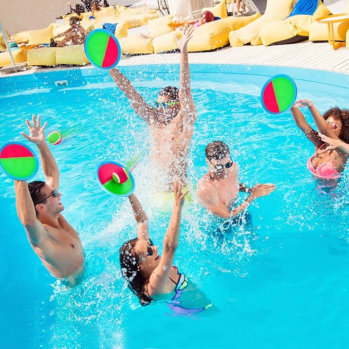 Ayeboovi Toss and Catch Ball Set with 8 Paddles 4 Balls Outdoor Beach Pool Toys for 3 4 5 6 7 8 Year Old Boys Girls Birthday Gift Stocking Stuffers Outside Camping Lawn Yard Games for Kids and Family
