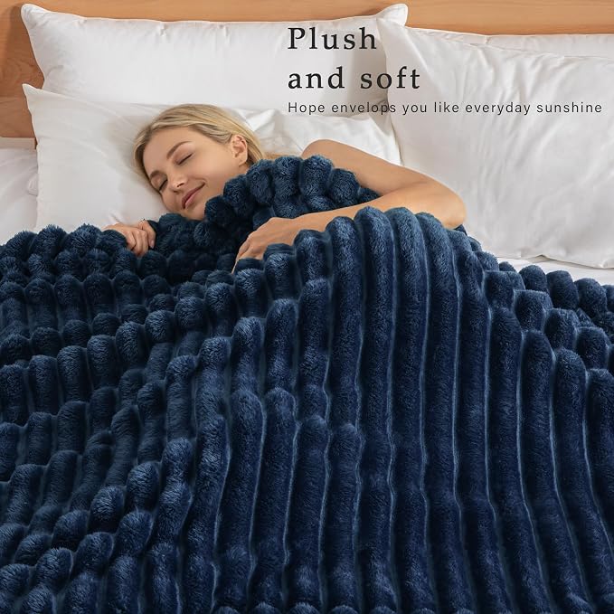 Exclusivo Mezcla Striped Queen Size Fleece Blanket for Bed, Couch, 90"x90" | Soft Breathable Cozy Bed Blankets, Lightweight Plush Fluffy Fuzzy Jacquard Decorative Blankets
