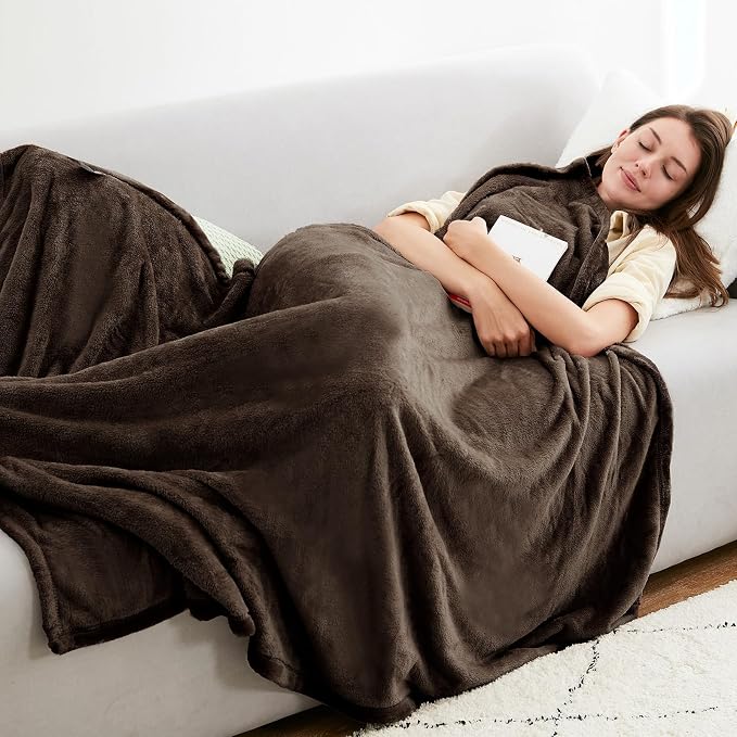 Hansleep Throw XL Brown Fleece Blanket, Soft Flannel Bed Blanket | Fuzzy Cozy Blanket 50x70 Inches, Multi-use for Bed, Sofa, Couch, Travel, Camping, All Season Warm Lightweight Cover