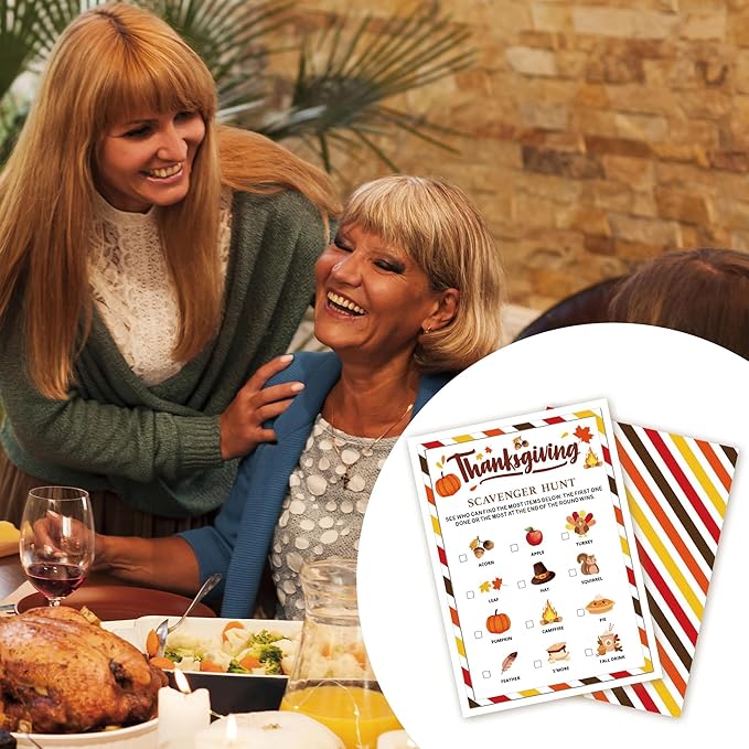 Thanksgiving Party Icebreaker Games Cards - Thanksgiving Scavenger Hunt Game Cards for 30 Guests, Turkey Dinner Party Activity for Teens Adults Party Favor and Supplies, 5 x 7 inches