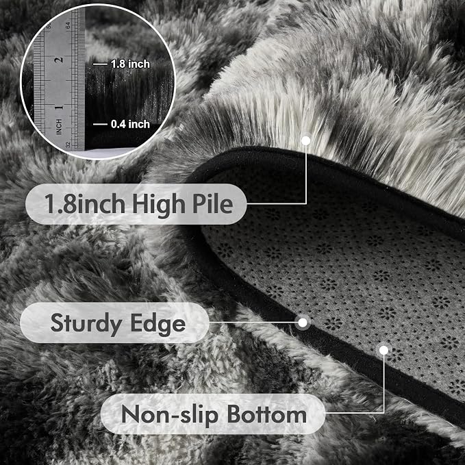 7x10 Ft Extra Large Shag Rugs for Living Room, Tie Dyed Ultra Soft Fluffy Furry Area Rugs for Bedroom Indoor Floor, Aesthetic Carpet for Kids Home Decor (Black Grey)
