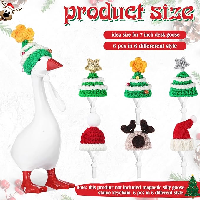 Geyoga 6 Pcs Mini Knitted Hats 7 Inch Goose Outfits Hat with Adjustable Strap Mini Porch Goose Headwear for Statue Key Holder