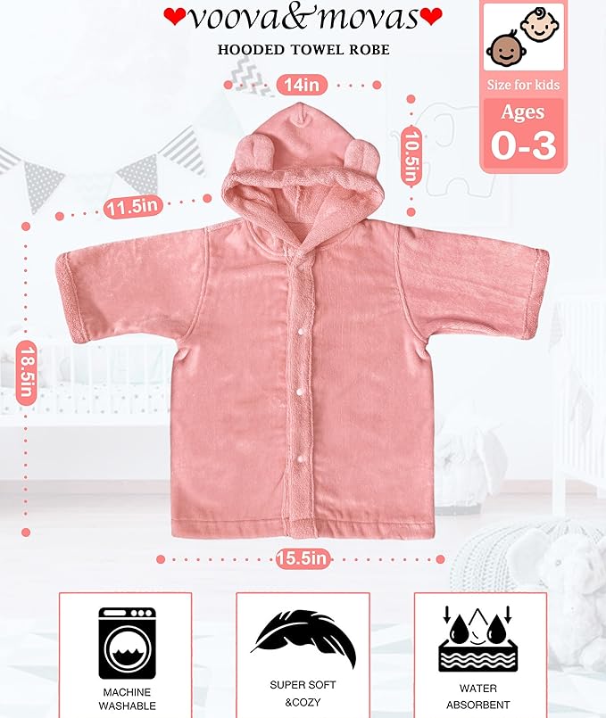 VOOVA & MOVAS Toddler Bath Towel with Bear Ear Hood, 0-3Years | 100% Cotton, Ultra-Soft & Absorbent | Gentle for Sensitive Skin, Bathroom, Pool & Beach Towel | Newborn, Coral