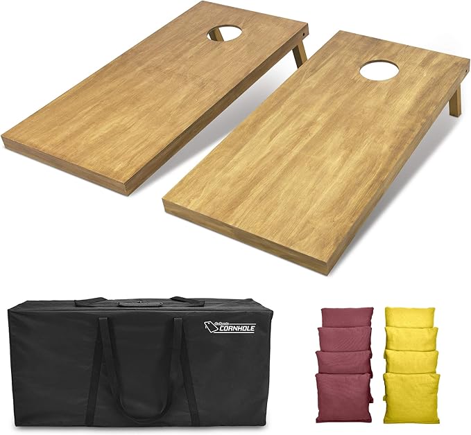 GoSports 4 ft x 2 ft Regulation Size Wooden Cornhole Boards Set with Light Brown Finish - Includes Carrying Case (Choose Your Colors)