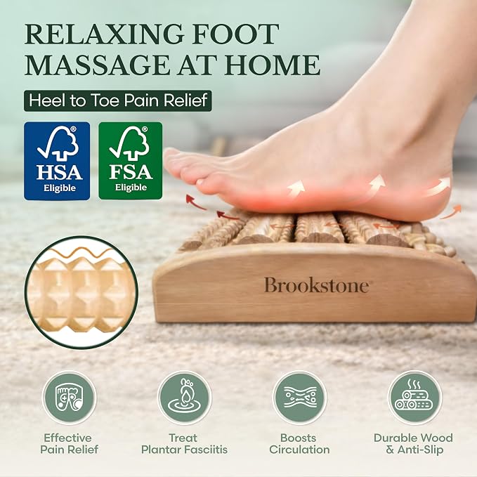 Brookstone Foot Massager for Neuropathy & Plantar Fasciitis Relief - Wooden Foot Roller Massager, Neuropathy Pain Relief for Feet - Mom Gifts for Women Portable for Home or Travel