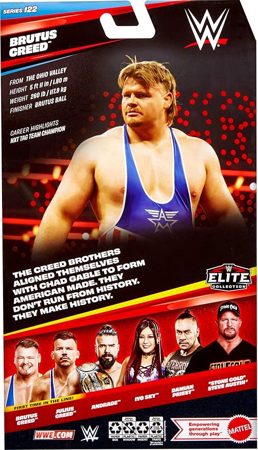 Mattel WWE Elite Action Figure & Accessories, Series #118 Set, 6-inch Collectible Brutus Creed with 25 Articulation Points & Swappable Hands