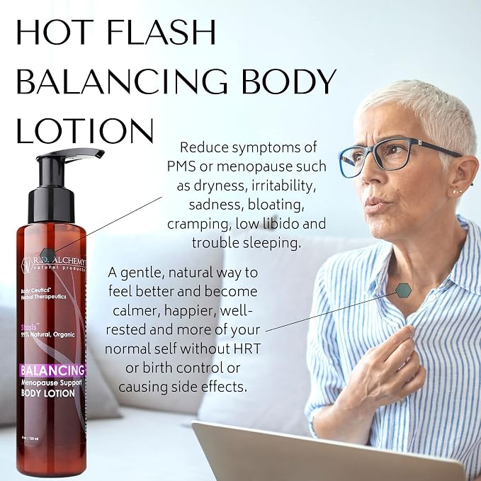 RD Alchemy - Natural & Organic Menopause Balancing Body Lotion - Rich Oils Moisturize Dry, Crepy Skin while Isoflavones Soothe and Calm to Promote Well-Being.