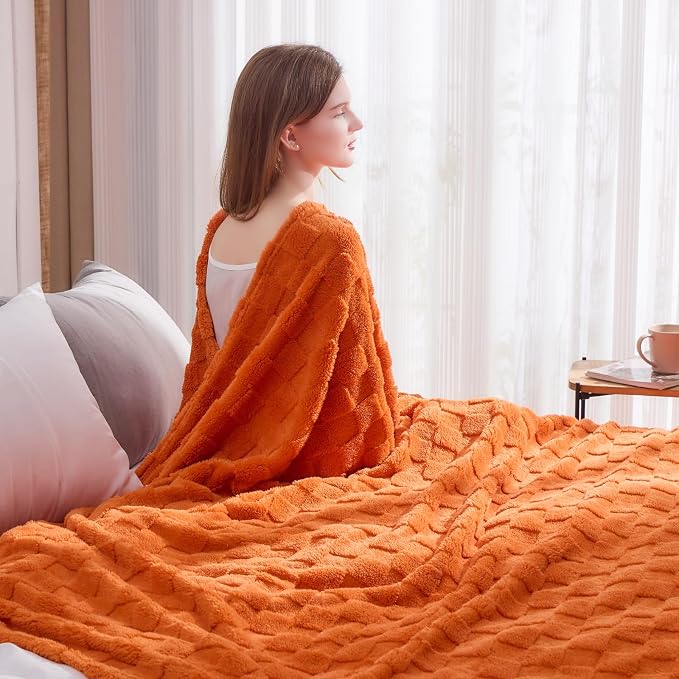 NEWCOSPLAY 3D Checkered Flannel Twin Blanket, Orange Checkered, 60"x80" | Super Soft Cute Lightweight Decorative Premium Silky Fleece Blanket for Couch Sofa Bed, Gift for Women Men, All Season Use