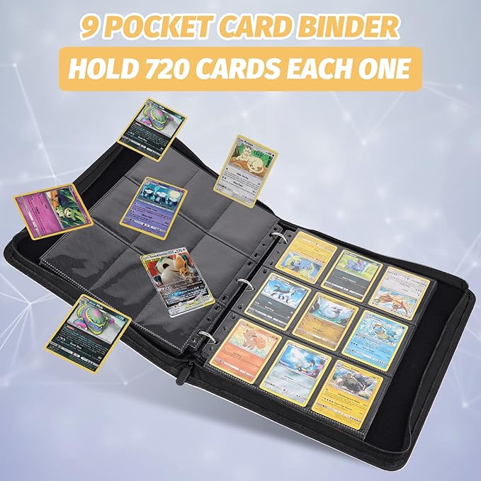 GERMUN Trading Card Binder, Premium 9 Pocket Card Binder, 720 Double Sided Pocket PU Collection Binder, Collector Album, Card Holder for MTG, TCG, Sports Cards (Diamond Black)