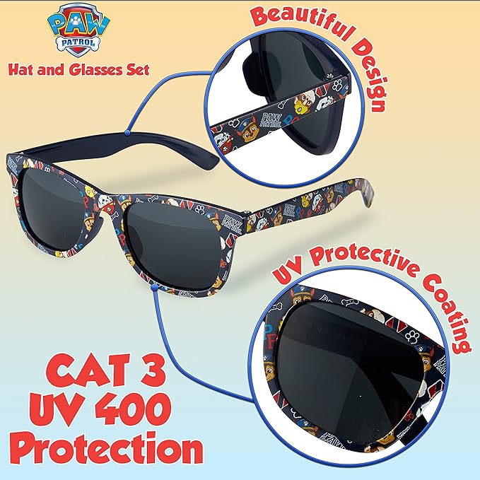 Paw Patrol Baseball Cap and Kids Sunglasses - Boys Sun Hat & UV400 Sunglasses for Kids Summer Set