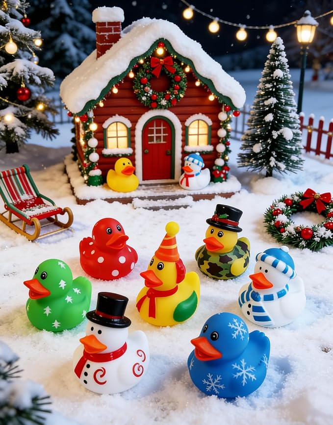 10pcs Rubber Ducks,Christmas Themed Bathtub Toys,Multiple Design & Colors,Ideal for Bath Play,Party Gifts & Small Prizes