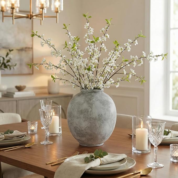 Starttag Large Ceramic Vase, 9.8 inch Rustic Farmhouse Flowers Vase for Home Decor, Sandstone Texture Round Pottery Tall Vase Indoor for Table Living Room Decor, Grey