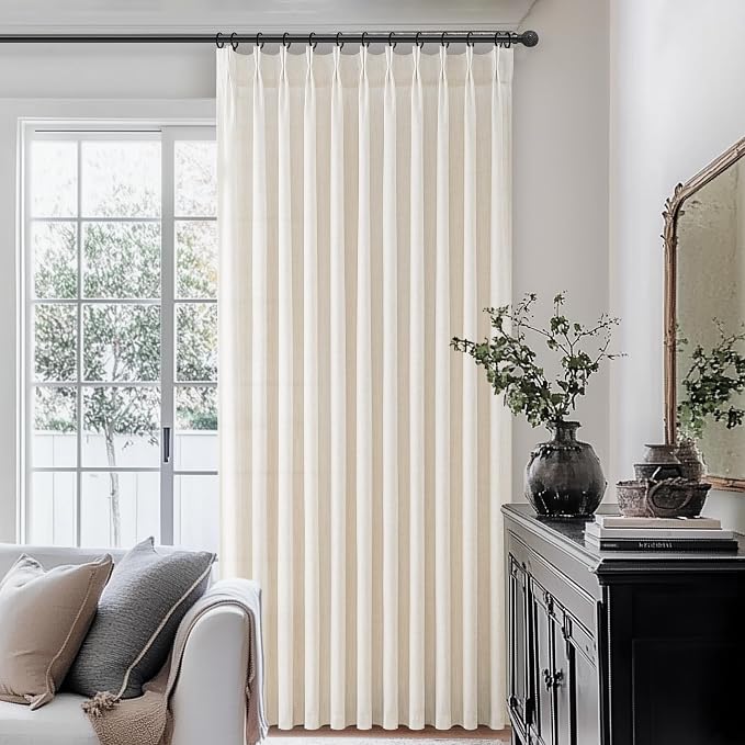 Custom 60 Inch Wide Birch Light Filtering Curtains for Kids Room 102 Inches Long 2 Panels Set, Memory Shape Pinch Pleat Privacy Heavy Linen Semi Sheer Modern Windows Drapes for Nursery with Back Tab