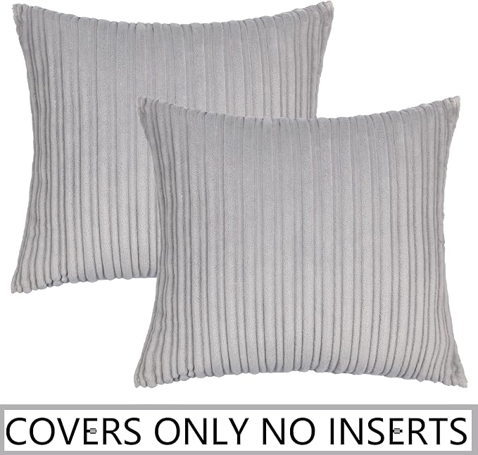 UGASA Pack of 2, Velvet Pillow Covers Striped Decorative Throw Cushion Case with Hidden Zipper for Home Couch/Bedroom/Car, Soft Cozy Solid Square (20"x20", Light Grey)