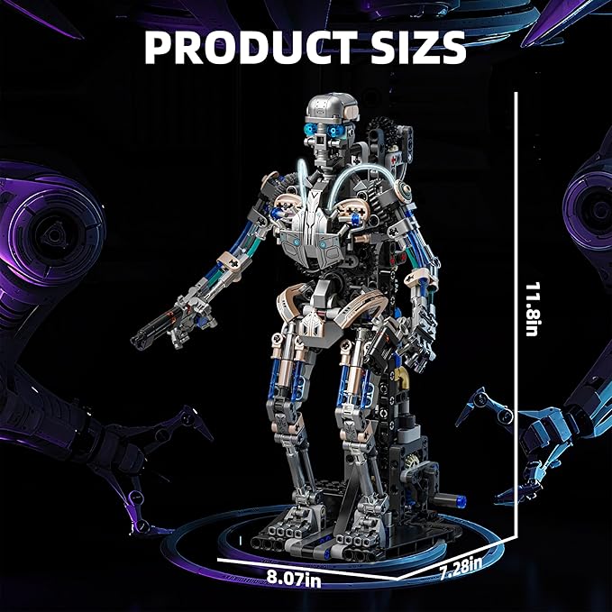 692PCS Mechanical Skeleton Robot Building Block Set，3D Poseable Model with LED Light, Movable Linkage Gears, Display Stand, STEM Toys Gift for Kids & Adults Perfect for Horror Fans & Gothic Room Decor