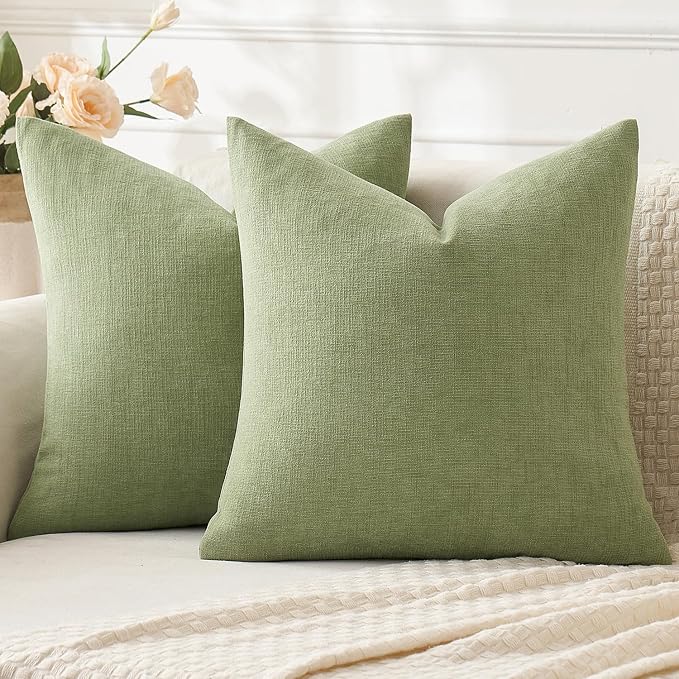 MIULEE Sage Green Chenille Couch Throw Pillow Covers, 16x16 | Set of 2, Soft Modern Farmhouse Style, Decorative Pillowcases for Sofa Living Room Bed, Home Decor