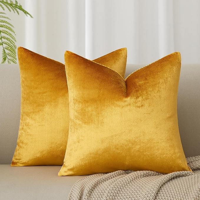 24x24 Pillow Covers Decorative Velvet Throw Pillow Covers Set of 2,Golden | JUSPURBET Luxury Cushion Covers with Invisible Zipper for Modern Couch Sofa Bed Living Room Bedroom Home Decor