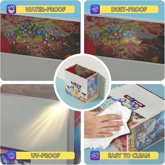 PKMN Booster Box Acrylic Case Magnetic - Ultra Thick 8mm + 5mm Acrylic Booster Box Protector Case Clear Display Stackable Hard Compatible with PKMN Booster Boxes with Strong Magnets Easy Top Loading