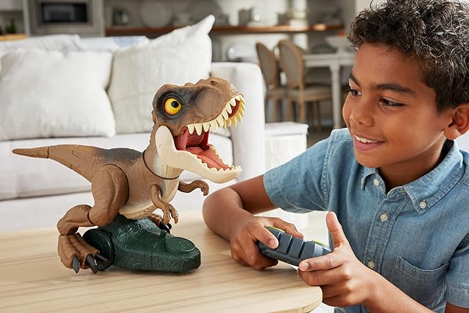 Mattel Jurassic World Roarin’ Frenzy T Rex RC Toy, Motorized Remote Control Tyrannosaurus Rex Dinosaur, Multiple Movement Modes & Sounds