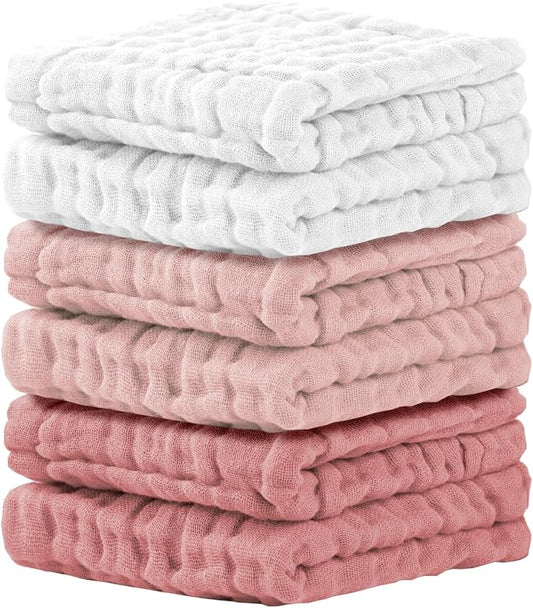 Cuddle Campus Baby Washcloths 6 Packs, Muslin Washcloths Baby,Cotton Burp Cloths, Extra Absorbent and Soft Wash Clothes for Newborns, 12x12 Inches