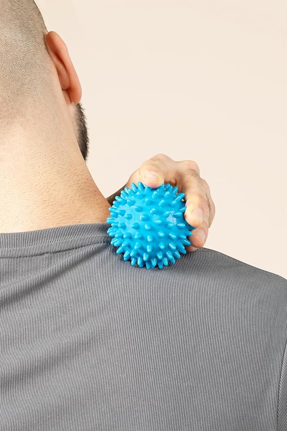 Posture Magic Massage Ball Set for Myofascial Trigger Point Release & Deep Tissue Massage - Set of 6 - Large Foam/Small Foam/Lacrosse/Peanut/Spiky/Hand Exercise Ball (Blue)